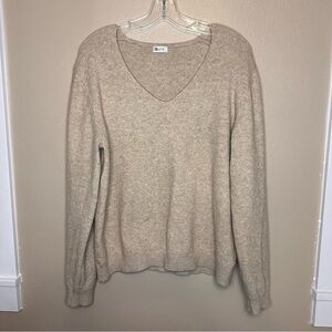 ZYIA Cream V-Neck Sweater Relaxed Fit Size Large Tan